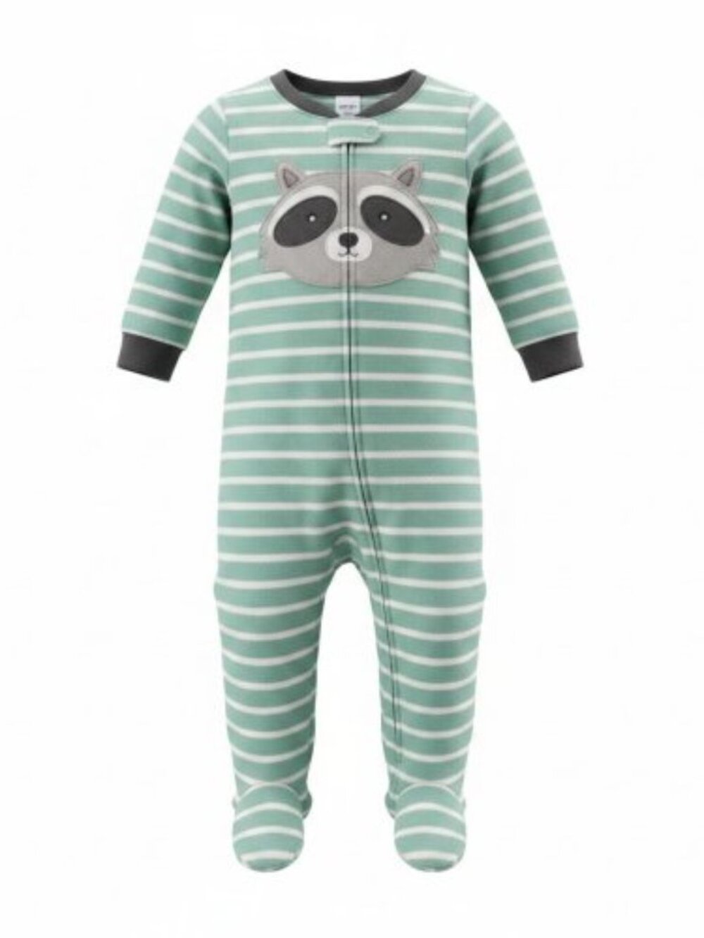 CARTER'S Green Striped Raccoon Face Fleece Blanket Sleeper Pajamas Boys Size 4T